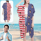 Custom Face American Flag Women's Mid-Length Side Slits Chiffon Cover Up