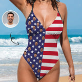 Custom Face American Flag Women's One Piece Swimsuit