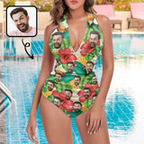 Custom Face Bird Lemon Women's Halter Neck Tie One Piece Swimsuit Sexy Backless Wide Straps V Neck