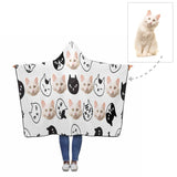 Custom Face Black and White Cat Hooded Blanket