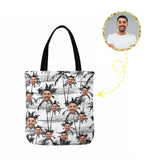 Custom Face Black and White Palm Tree Canvas Tote Bag