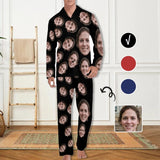 Custom Face Black & Blue & Red Persoanlized Sleepwear Men's Long Pajama Set