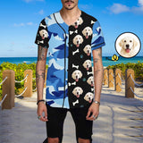 Custom Face Blue Leopard Dog Men's All Over Print Baseball Jersey