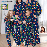 Custom Face Christmas Family Hooded Onesie Jumpsuits with Pocket Personalized Zip One-piece Pajamas for Adult kids