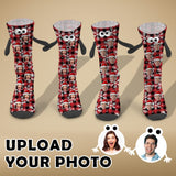 Custom Face Christmas Hat Snowflake Red Magnetic Holding Hands Socks Suction Funny Big Eye Socks