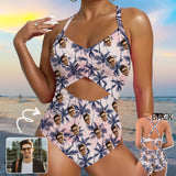 Custom Face Coconut Women's Twist Front Tie Back One Piece Swimsuit Face Bathing Suit