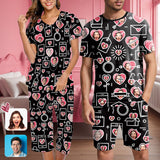 Custom Face Couple Matching Loungewear Set Short Sleeve Shirt and Capri Pants Sleepwear Pajama Set For Valentine's Day