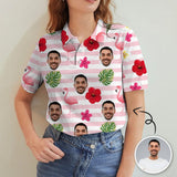 Custom Face Flamingo Red Flowers Women's Polo Shirt