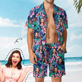 Custom Face Hawaiian Set Flower Tropical Beach Holiday Hawaiian Shirt & Shorts Set Print Your Own Face on Set Unique Gift