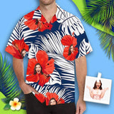 Custom Face Hawaiian Shirt Red Flowers Tropical Aloha Shirt Birthday Vacation Party Gift for Him