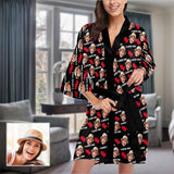 Custom Face I Love You Women's Summer Short Nightwear Personalized Photo Pajamas Kimono Robe