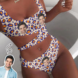 Custom Face Leopard Print Women's Waist Cutout One Piece Swimsuit Personalized Photo Bathing Suit