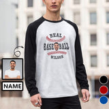 Custom Face & Name Long Sleeve T-Shirt Multiple Colors Men's Casual Basic Soft Sports Raglan Baseball Tee Shirts