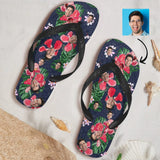 Custom Face Tropical Flowers Flip Flops For Both Man And Woman Funny Gift For Vacation,Wedding Ideas For Guests