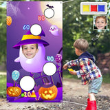 Custom Face Purple Halloween Sandbag Game Outdoor Hanging Flag with 3 Bean Bags Halloween Toss Game Playset Punching Bag 29.5 * 53Inch