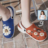 Custom Face Big Sun Flower Kid's Hole Shoes Personalized Photo Clog Shoes Child Funny Slippers