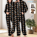 Custom Pet Face Unisex Adult Hooded Onesie Jumpsuits with Pocket Personalized Zip One-piece Pajamas for Men and Women