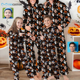 Halloween Custom Face Ghost Family Hooded Onesie Jumpsuits with Pocket Personalized Zip One-piece Pajamas for Adult kids