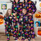 Halloween Custom Face Pumpkin Family Hooded Onesie Jumpsuits with Pocket Personalized Zip One-piece Pajamas for Adult kids