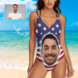 #Independence Day#Custom Big Face Swimsuit Personalized Women's One Piece Swimsuit With Lover's Face