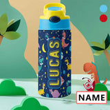 Custom Name Dinosaur Kids Water Bottle 12OZ Stainless Steel Personalized Drink Cup