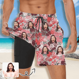 Custom Face Pink Pattern Men's Quick Dry 2 in 1 Surfing & Beach Shorts Male Gym Fitness Shorts