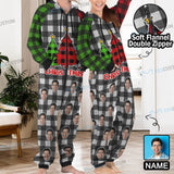 Funny Flannel Fleece Adult Onesie Pajamas Custom Face Christmas Red-Green Splice Jumpsuit Homewear