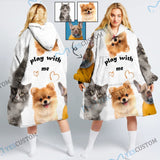 Wearable Blanket Custom Pet Faces Play With Me Blanket Hoodie for Women Personalized Oversized Hoodie Fleece Blanket Photo Gifts