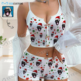 Photo Custom Pet Dog Christmas Red Hat Sleepwear Appliques Notched Neckline Lingerie Set Pajamas Bachelorette party