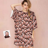 Custom Pet Seamless Face Pajamas for Women's Oversized Sleep Tee Personalized Women's Loose Nightshirt Sleepwear