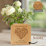 Custom Name Heart Engraved Plant Pots Personalized Wood Flower Box Indoor Square for Mother Planter Memorable Mothers Day Gift
