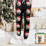 Custom Pet Face Christmas Hat Black Sweatpants Unisex Personalized Closed Bottom Casual Joggers