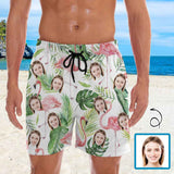 Personalized Swim Trunks Custom Face Flamingo Men's Quick Dry Swim Shorts Beach Swimsuit