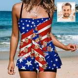 Custom Face Flag Swimsuit Personalized Two Piece Swimsuit Tankini For Women
