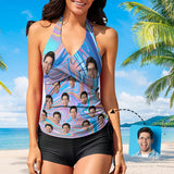 Custom Face Colorful Tankini Personalized Two Pieces Women Swimsuit