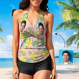 Custom Face Leaves Tankini Personalized Two Pieces Women Swimsuit