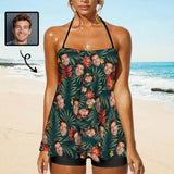 Custom Face Palm Leaves Pattern Tankini Two-piece Swimsuit