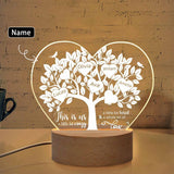 Custom Name Family Tree Heart-Shaped Acrylic Panel With Light Base