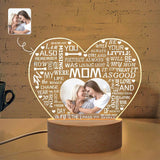 Custom Photo Love Mom Heart Needed You Heart-Shaped Acrylic Panel With Light Base