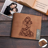 Personalized Leather Wallet Mother Happy Custom Photo Engraved Men's Wallet Anniversary Gift for Him