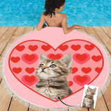 Custom Photo Personalized Pet Love Design Round Beach Towel Bath Towel Custom Pool Towel Birthday Vacation