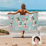 Custom Face Funny Donut Beach Towel Quick-Dry Sand-Free Super Absorbent Non-Fading Beach&Bath Towel
