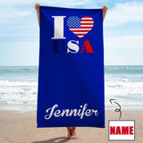 Custom Name I Love USA Beach Towel Quick-Dry, Sand-Free, Super Absorbent, Non-Fading, Beach&Bath Towel Beach Blanket Personalized Beach Towel