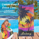 Custom Name Palm Sunset Beach Towel Quick-Dry, Sand-Free, Super Absorbent, Non-Fading, Beach&Bath Towel Beach Blanket Personalized Beach Towel Funny Selfie Gift