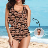 Custom Face Seamless Ruffle Tankini Personalized Bathing Suit Women's Two Piece High Waisted Bikini Swimsuit Summer Beach Pool Outfits