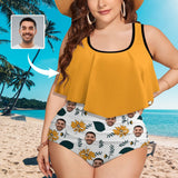 #Plus Size Ruffle Tankini-Custom Face Chrysanthemum Plus Size Swimsuit Ruffle High Waisted Bikini PersonalizedTankini Women's Two Piece Summer Swimsuit Cover Your Tummy