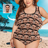 #Plus Size Ruffle Tankini-Custom Face Seamless Plus Size Swimsuit Ruffle High Waisted Bikini Personalized Tankini Women's Two Piece Summer Swimsuit Cover Your Tummy
