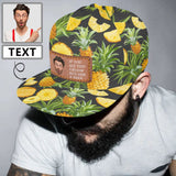 Custom Face&Text Colorful Yellow Pineapple Unisex Flat Brim Hat Snapback Cap