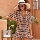 Custom Face Lover One Piece Cover Up Dress Personalized Women's Short Sleeve Beachwear Coverups