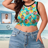 Personalized Face Tank Top Pineapple Women's High Neck Crop Top Swimsuits Bustier